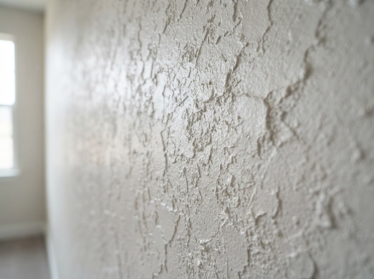 Knockdown drywall texture on a finished interior wall