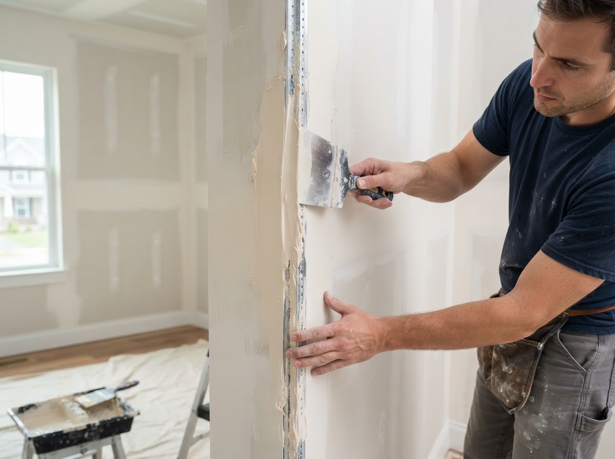 Corner bead repair with joint compound on an interior wall