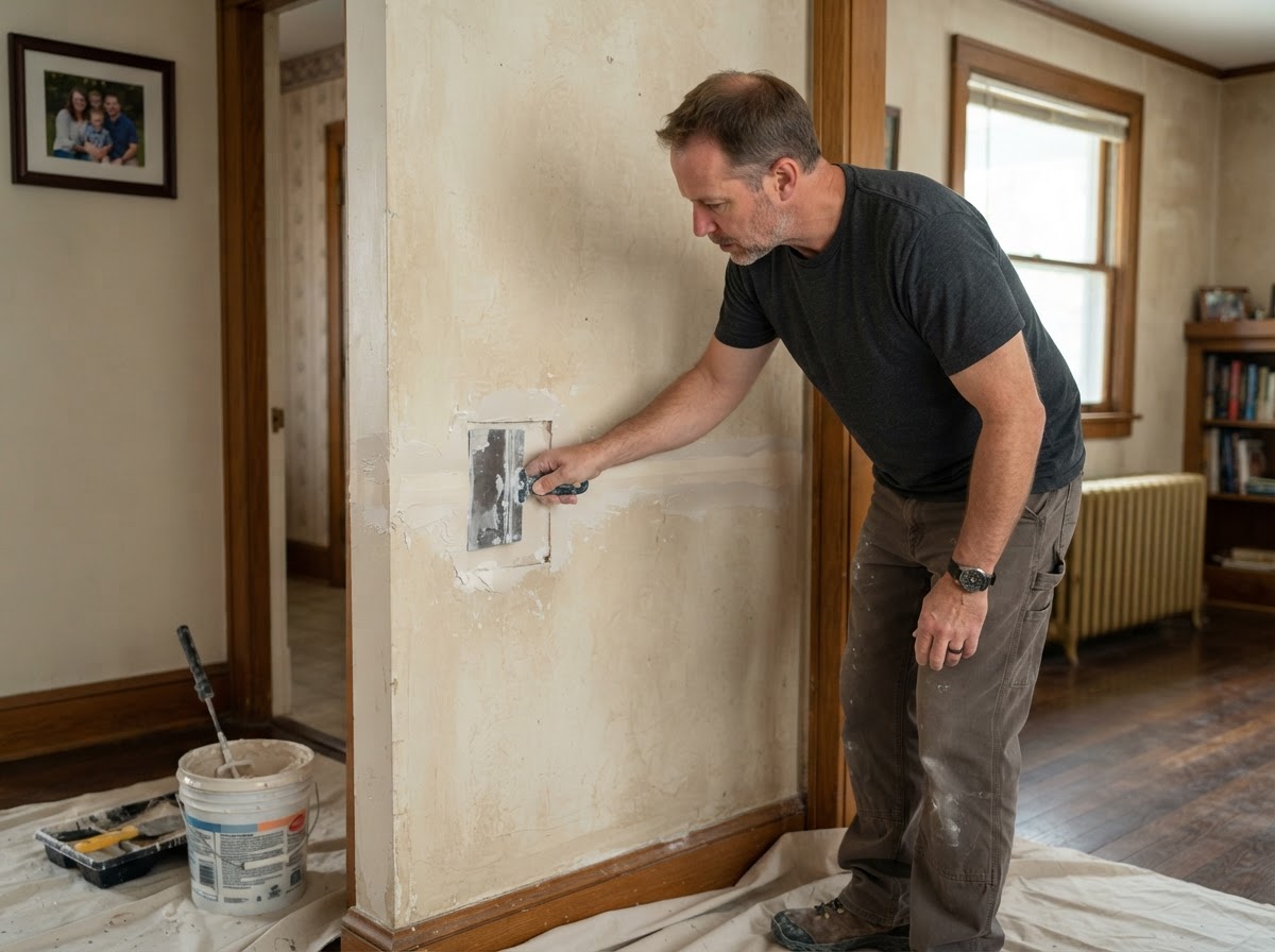 Drywall wall repair and joint finishing in an established Elyria Ohio residential interior