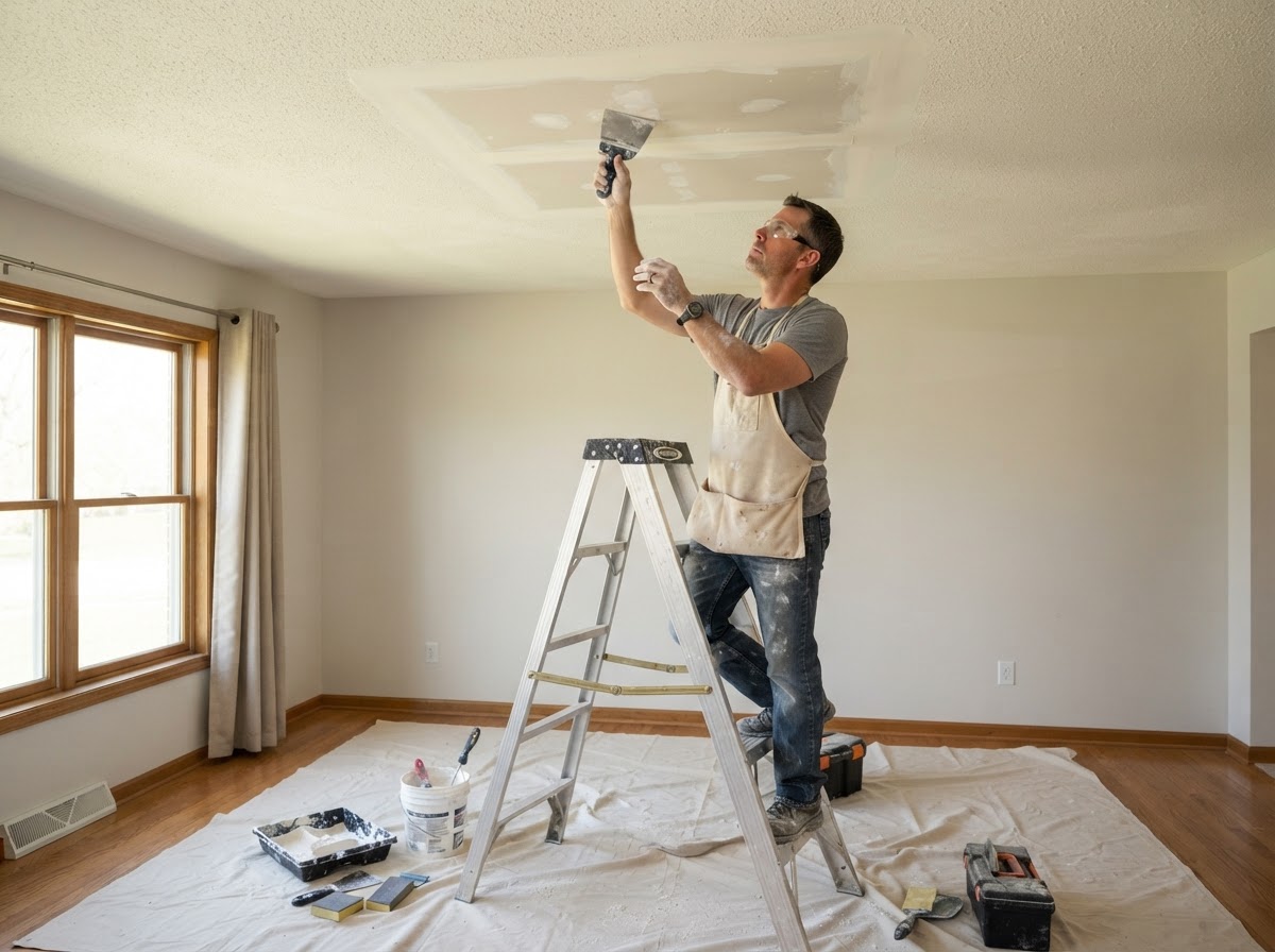 Ceiling drywall repair and finishing in North Ridgeville Ohio