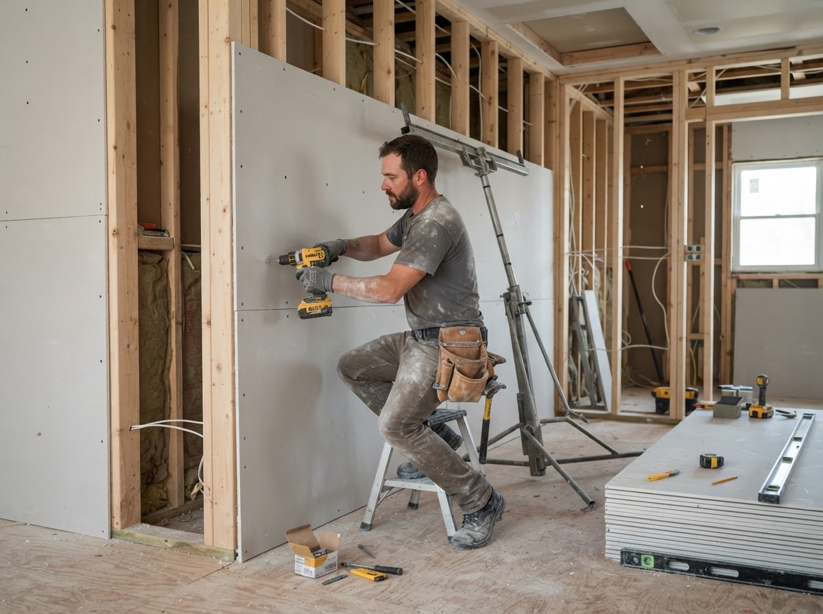 Drywall installation for a Lorain Ohio remodeling project