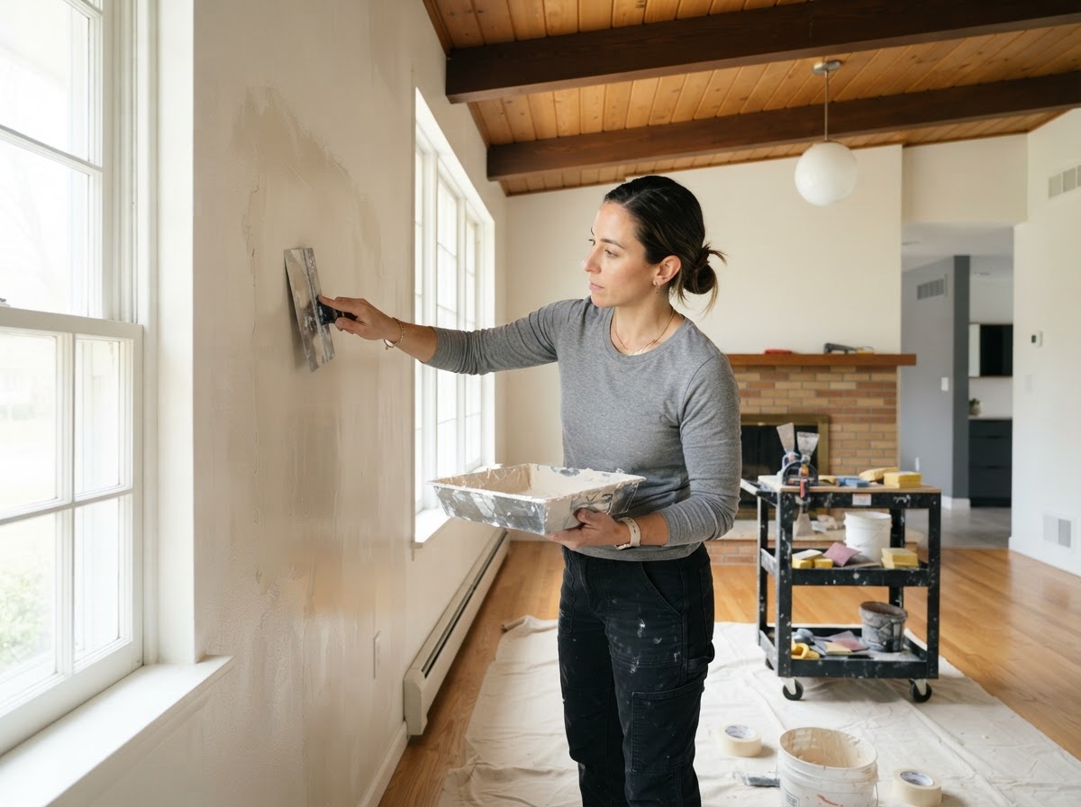 Drywall smooth finish and repair in a mid-century Westlake Ohio suburban interior
