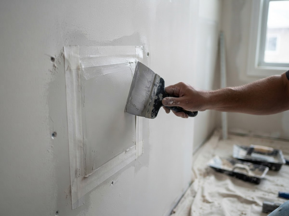 Small drywall hole and anchor repair with joint compound