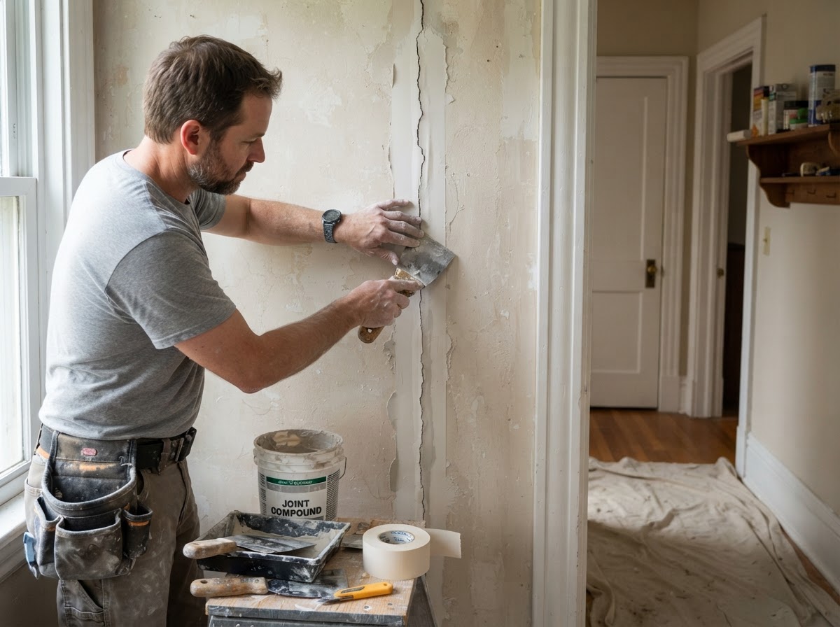 Drywall wall repair and joint finishing in a mixed-era Avon Lake Ohio residential interior
