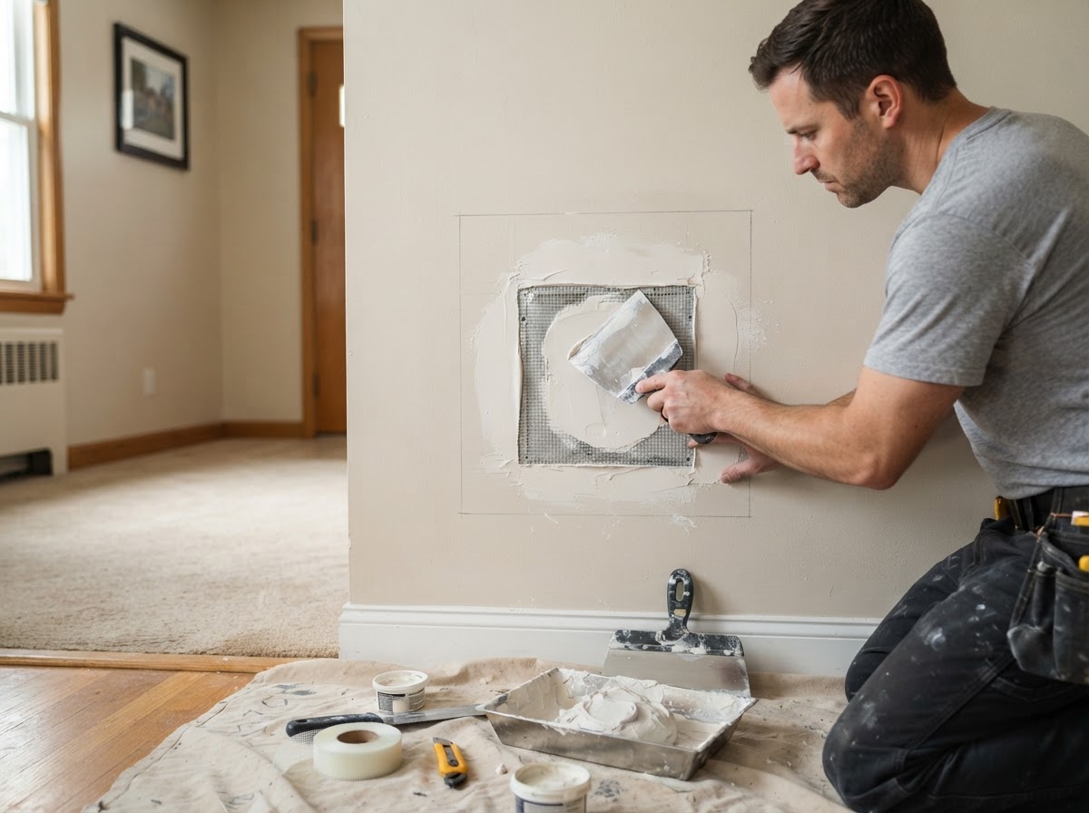 Drywall patch repair in a Lorain Ohio home