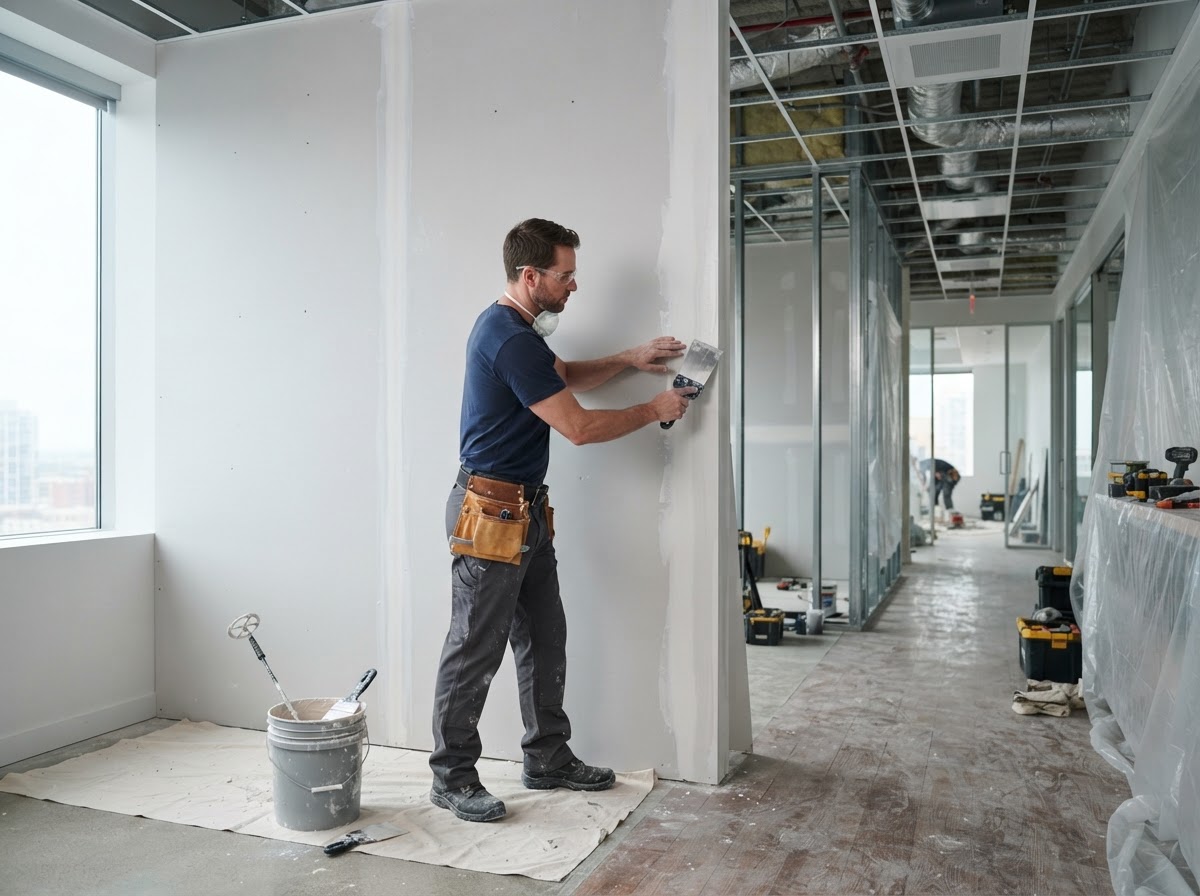 Commercial interior drywall finishing in an office near North Ridgeville Ohio