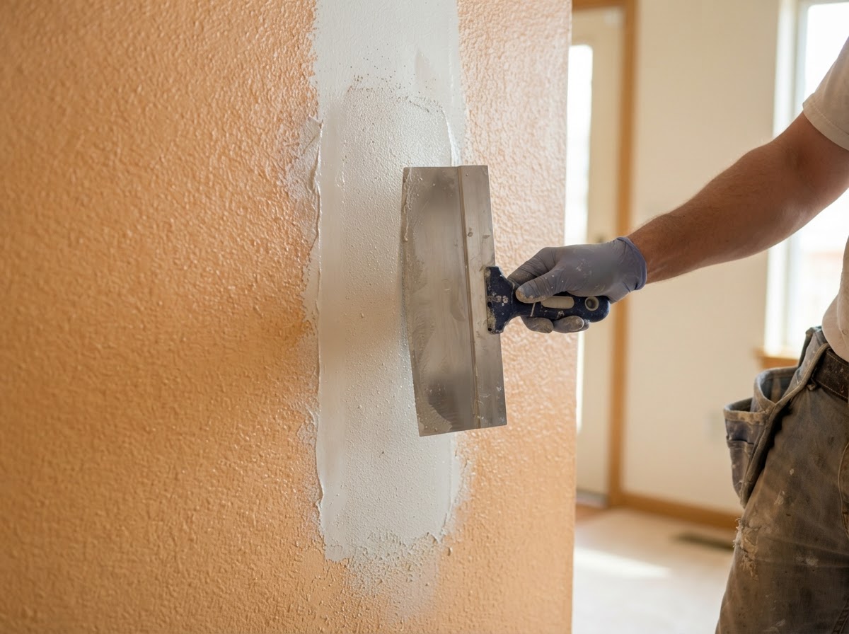 Smooth-to-textured surface transition blending on a wall