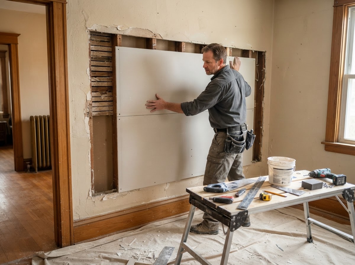 Drywall repair and larger section replacement in an established Lorain Ohio residential interior