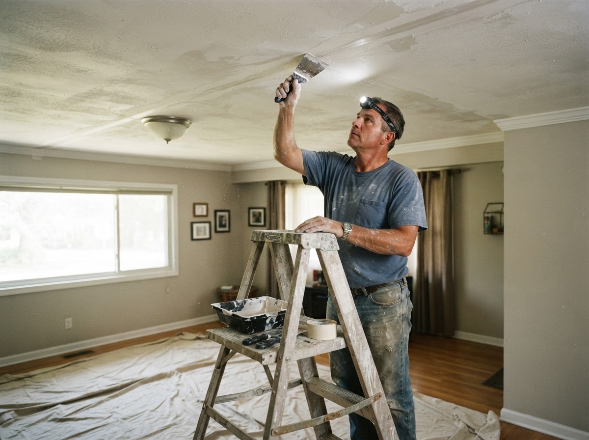 Ceiling drywall repair and finishing in an established Elyria Ohio interior