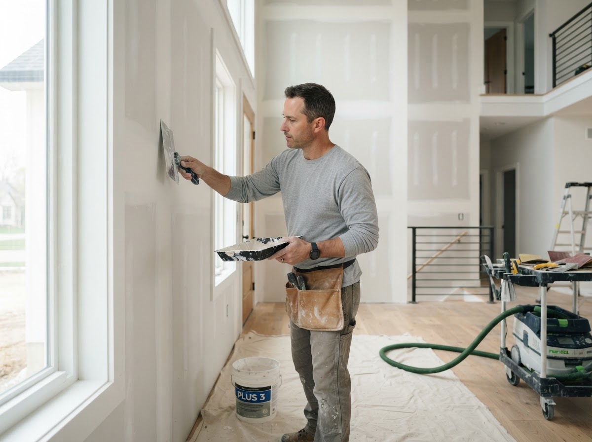 Drywall finishing inside a newer suburban Avon Ohio residential interior