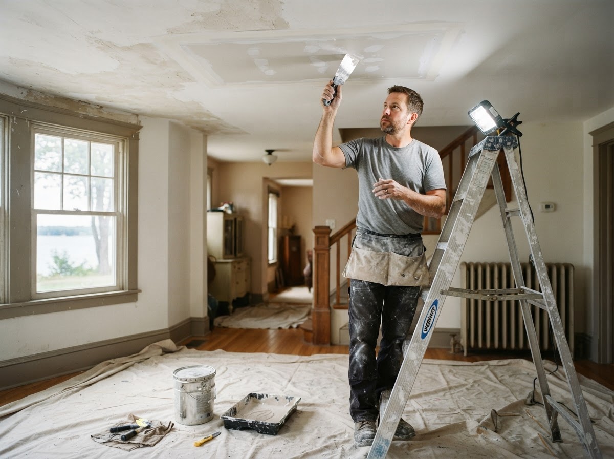 Drywall ceiling repair in a mixed-era Avon Lake Ohio residential interior