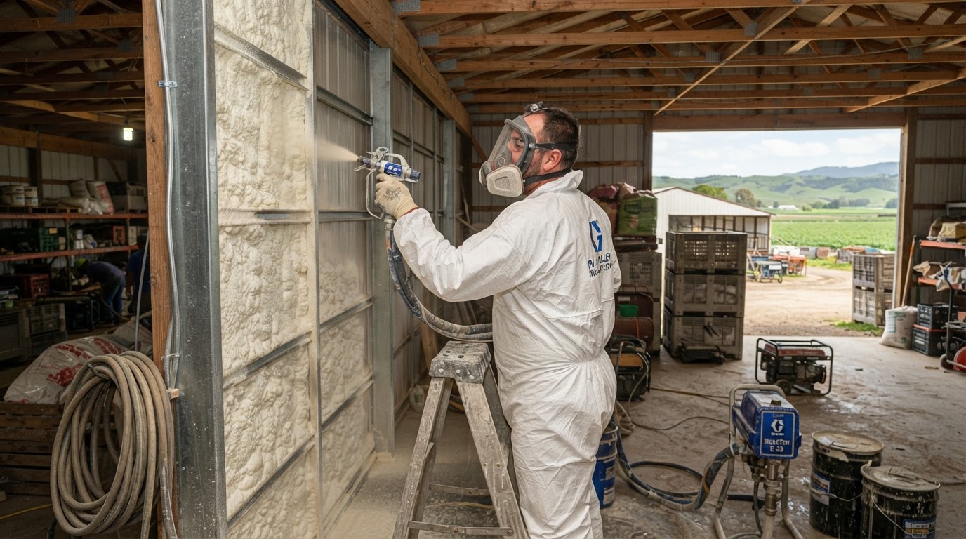 Agricultural building spray foam insulation in the Pajaro Valley