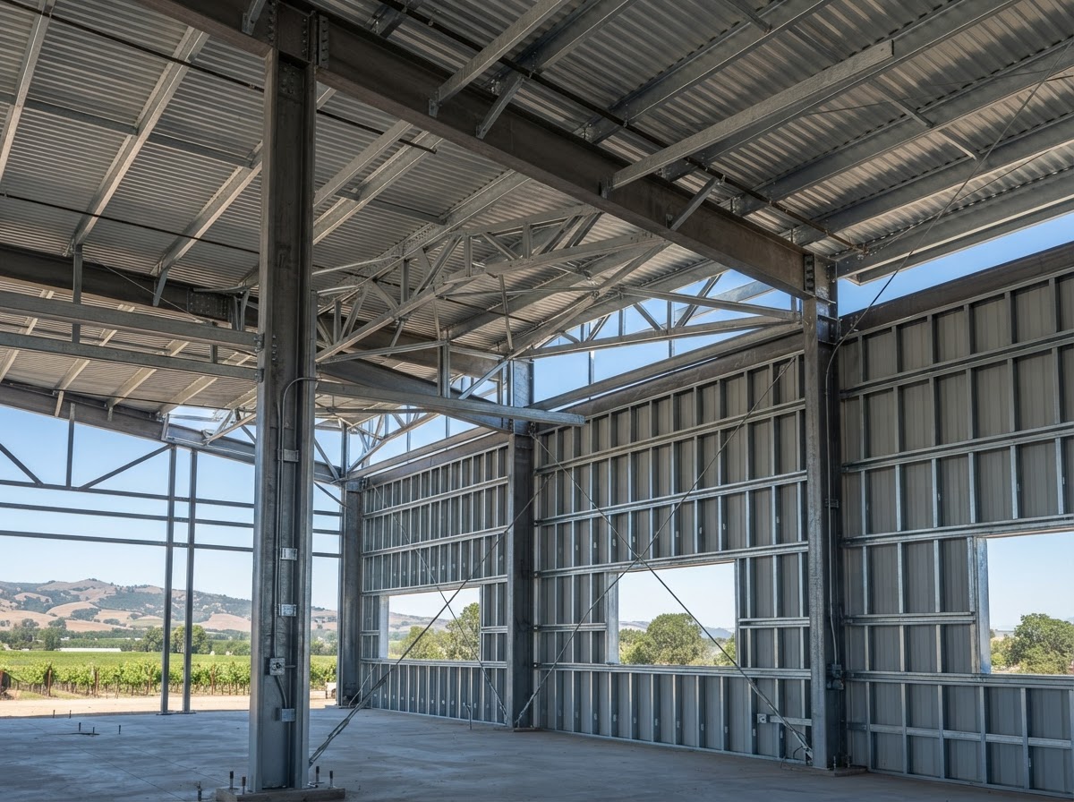 Steel roof and wall framing inspected before spray foam in Gilroy