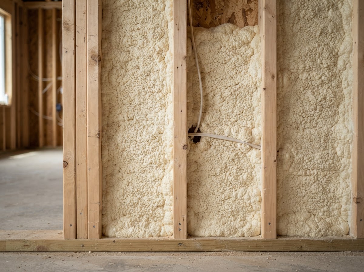 Spray foam insulation in wall framing during a residential remodel
