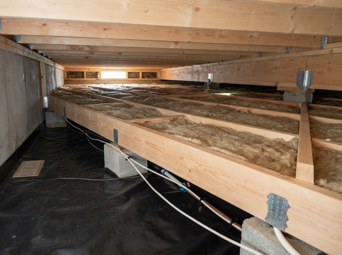 Crawl space floor framing evaluated for insulation in Santa Cruz