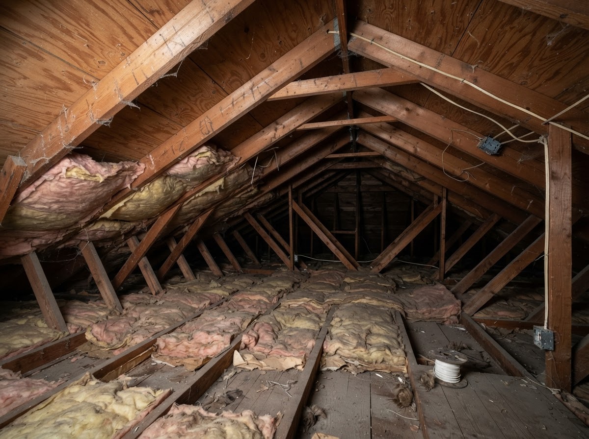 Existing attic insulation and roof framing evaluated in Scotts Valley