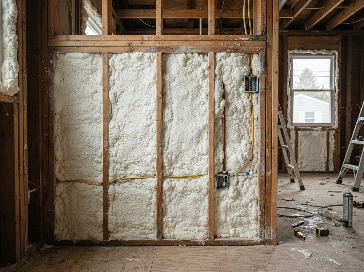 Open-cell spray foam insulation during a residential remodel