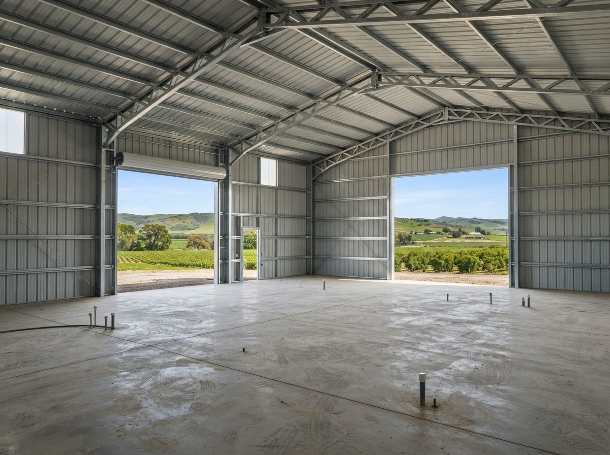Metal agricultural building prepared for spray foam insulation