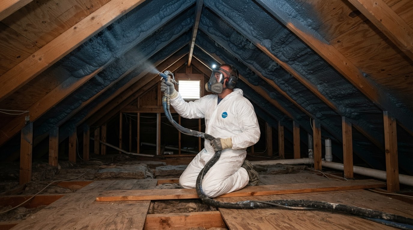 Roof deck spray foam insulation installation in Aptos
