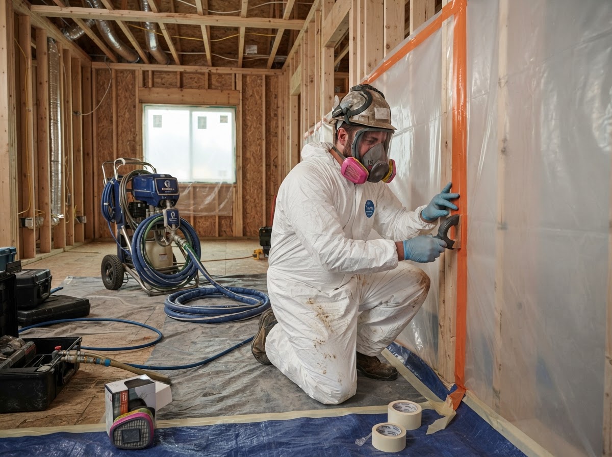 Professional preparation and protective equipment for spray foam insulation work