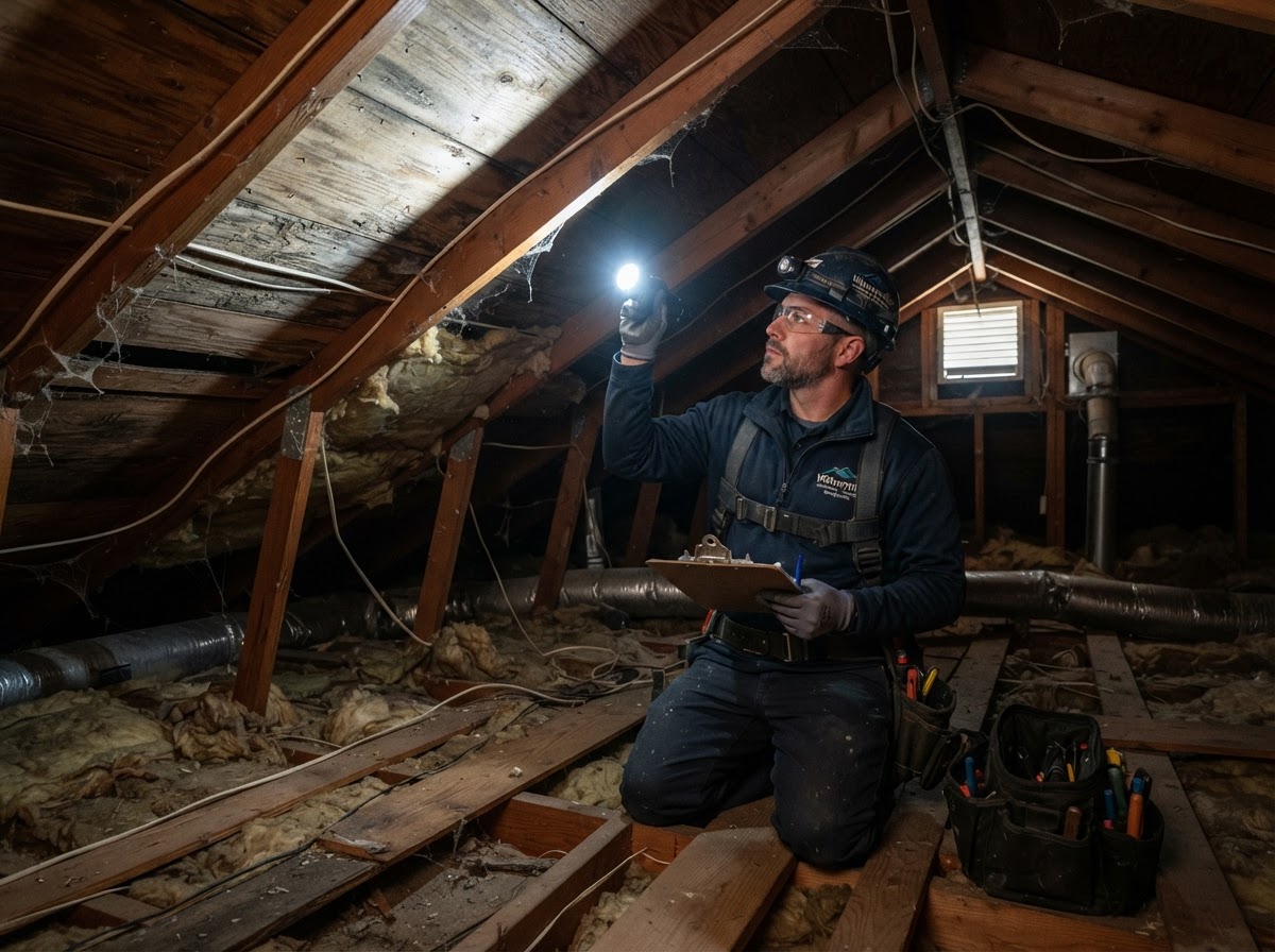 Professional attic and roof deck assessment before insulation work