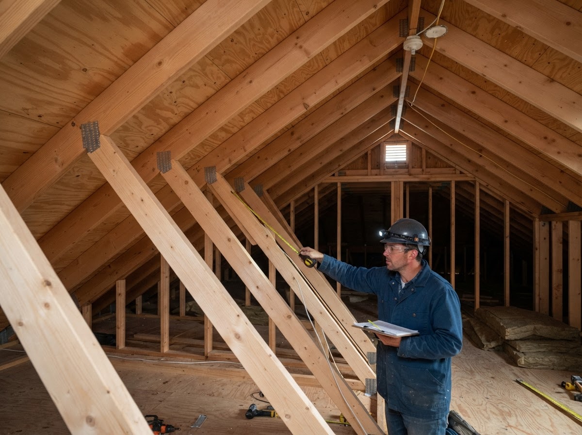 Attic framing evaluated for spray foam insulation in Aptos
