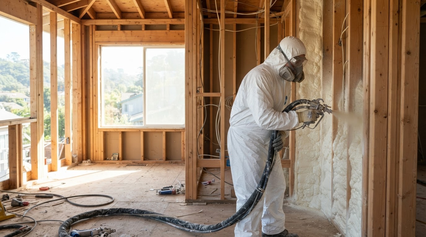 Professional spray foam insulation installation in a Watsonville residential wall assembly