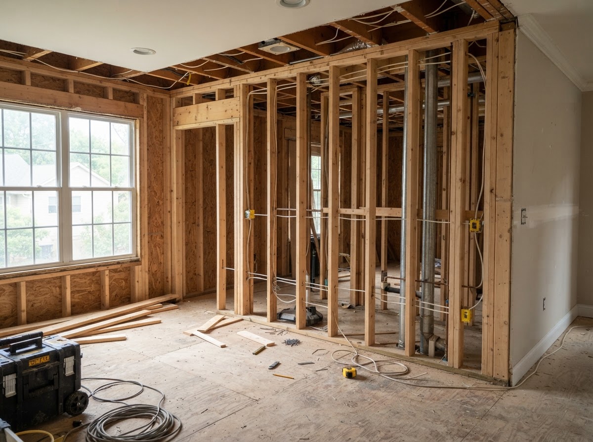 Remodel wall framing prepared for spray foam in Capitola
