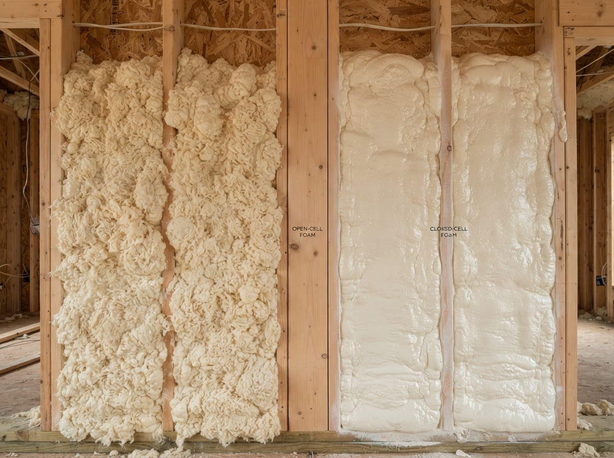 Comparison of open-cell and closed-cell spray foam insulation in framing