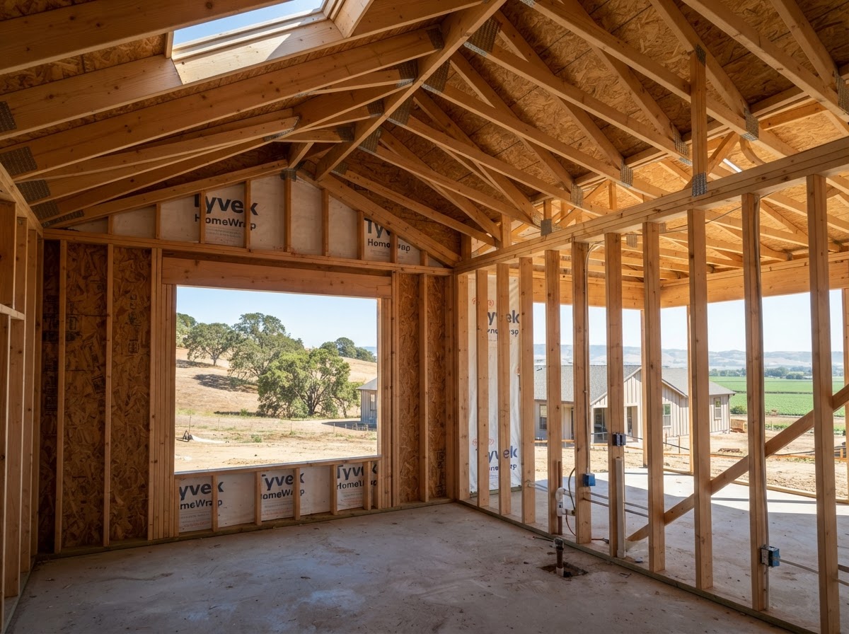 New building envelope prepared for spray foam insulation
