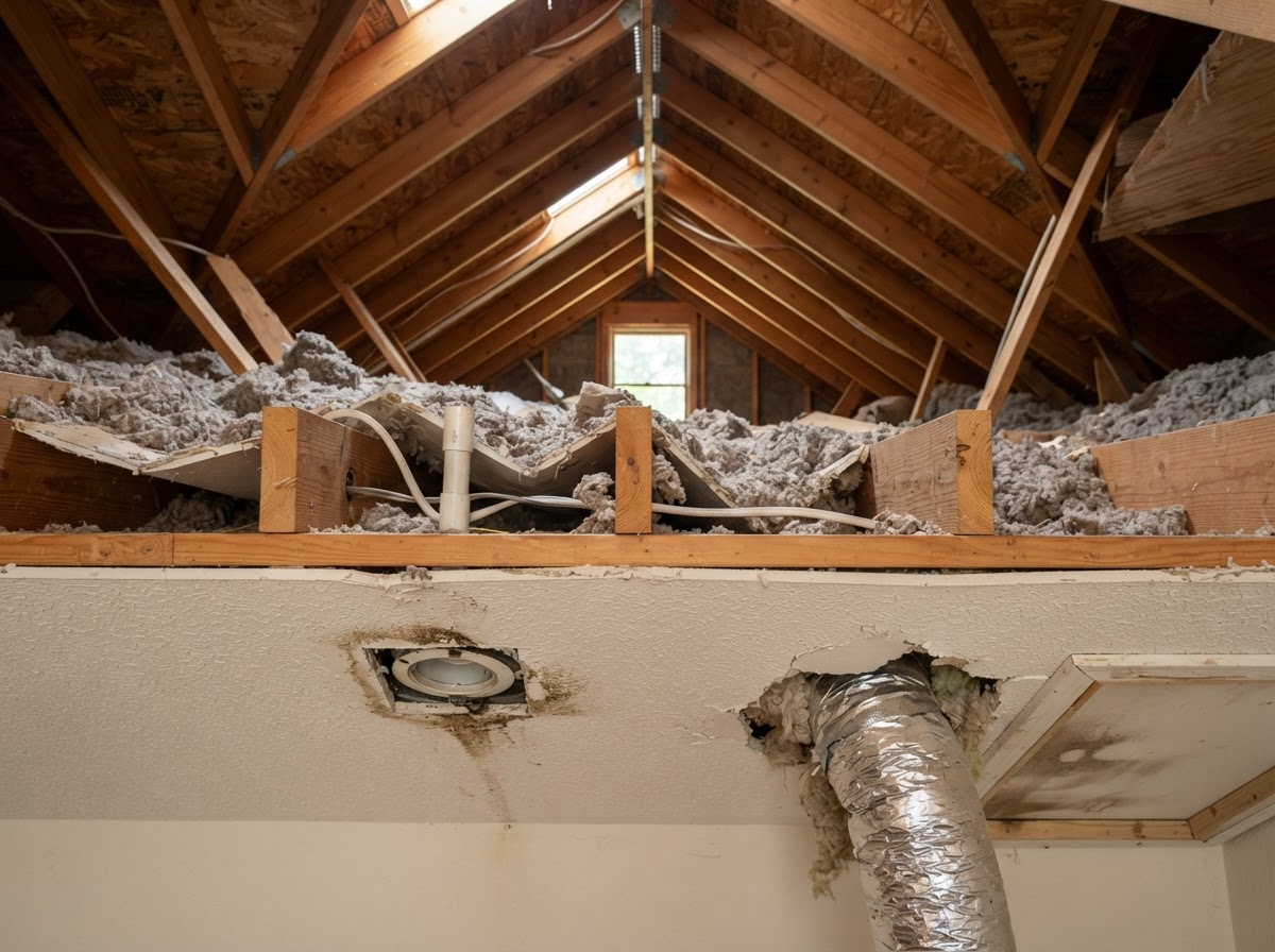 Air leakage areas around attic framing and penetrations