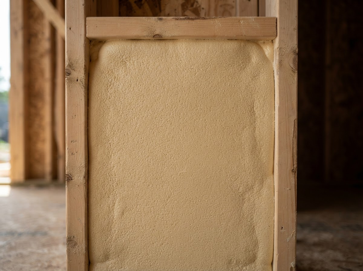 Closed-cell spray foam insulation installed between structural framing