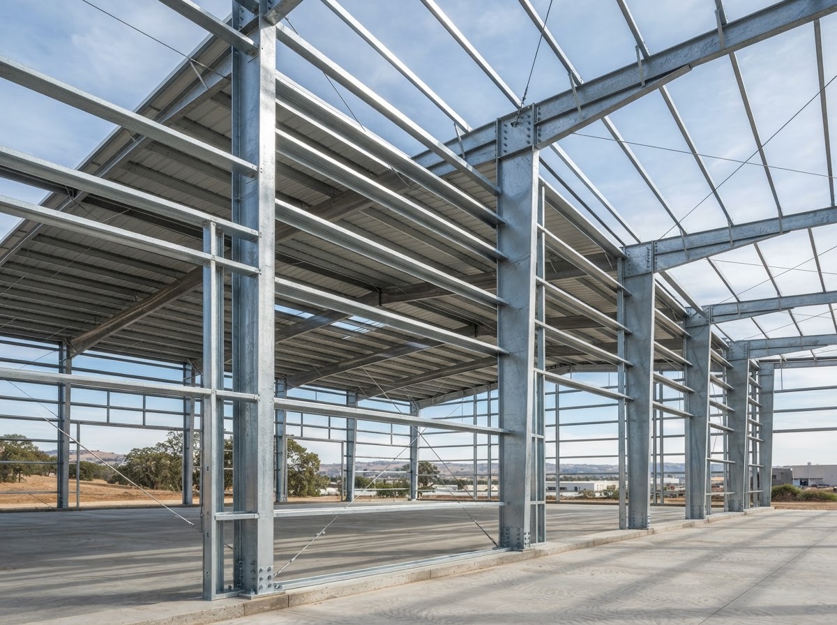Steel roof and wall framing inspected before spray foam in Hollister