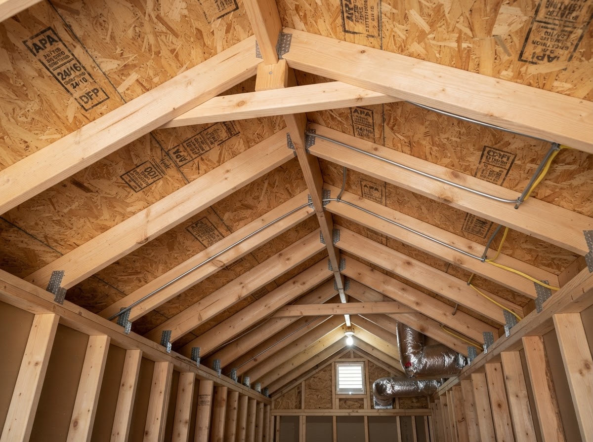 Roof deck framing inspected before spray foam insulation