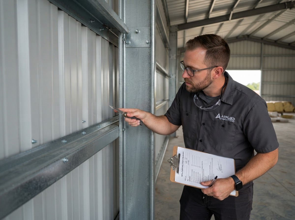 Metal building substrate inspected before spray foam application