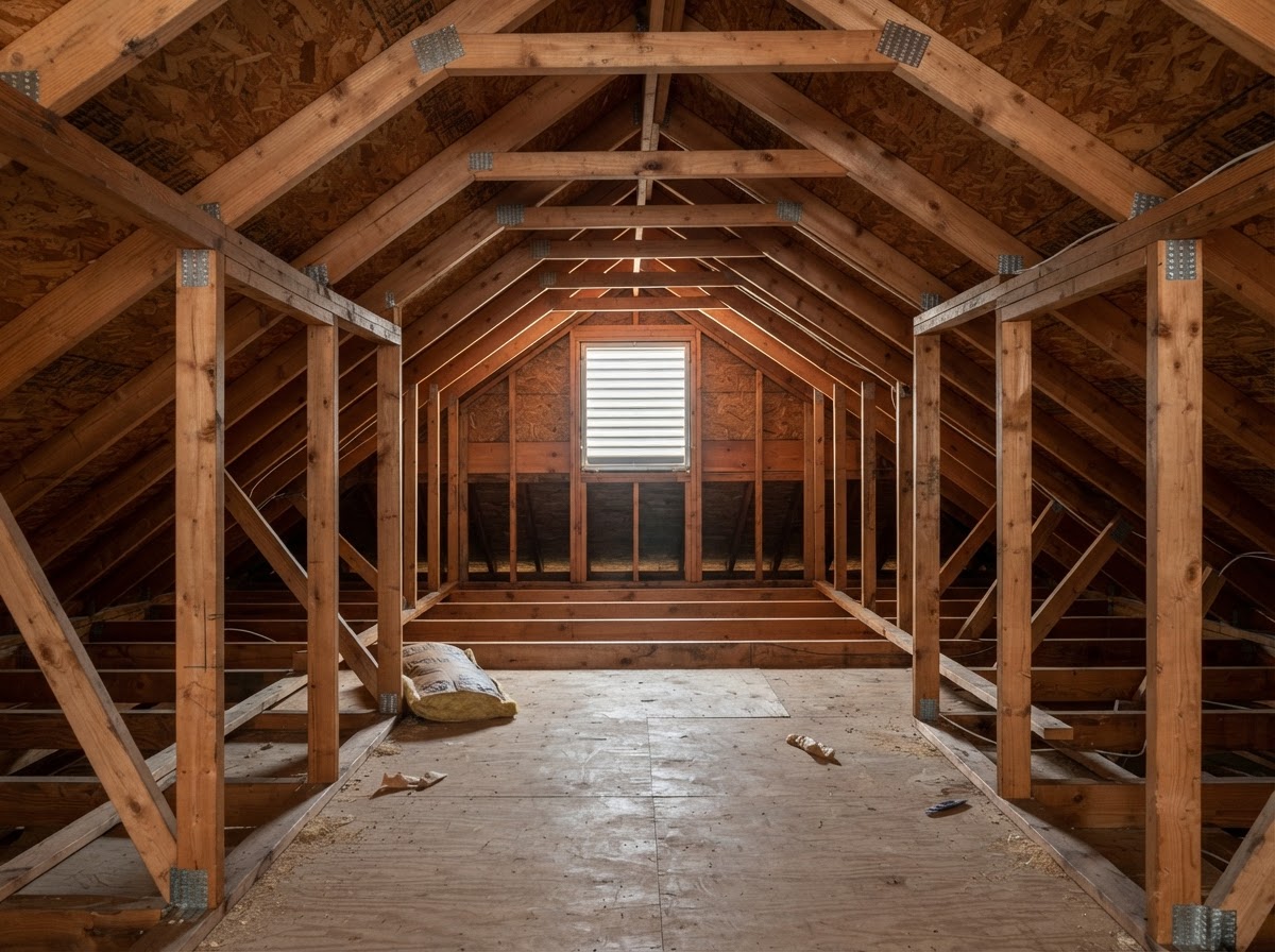 Attic assembly insulation context in a Capitola coastal home