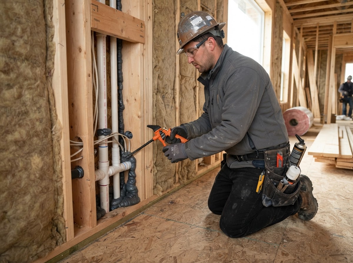 Building envelope air sealing around framing penetrations