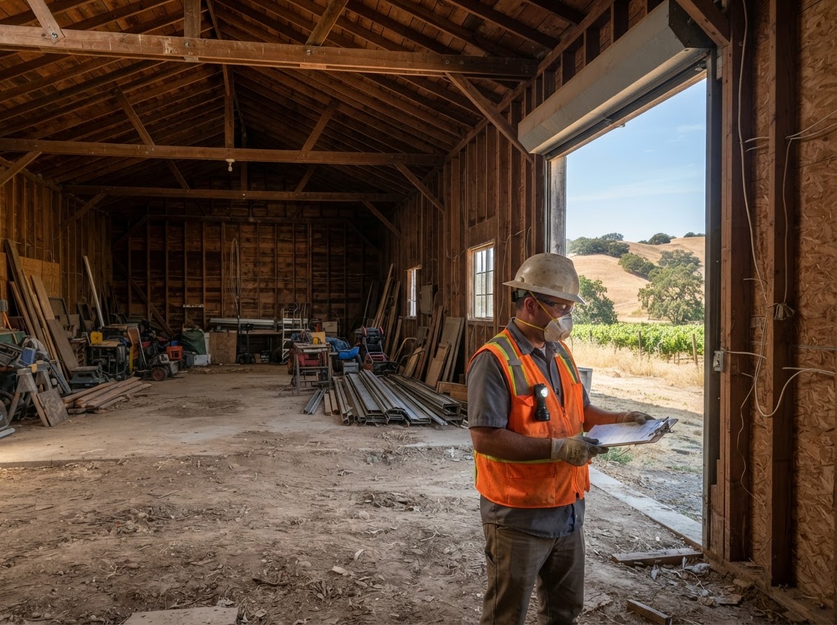 Agricultural building assessed before spray foam insulation in Hollister