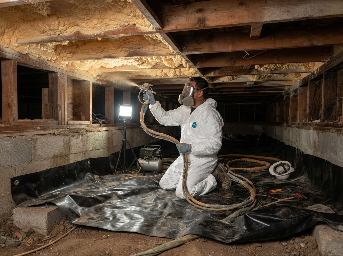 Crawl space insulation work beneath a Watsonville home