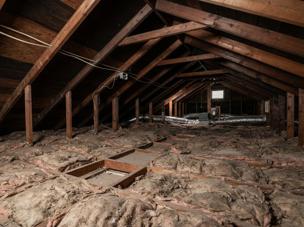 Existing attic insulation and roof framing evaluated in Salinas