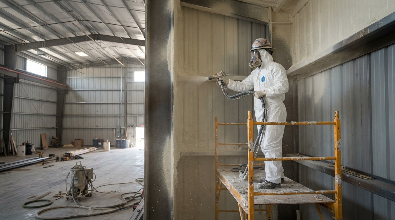 Metal building spray foam insulation installation in Gilroy
