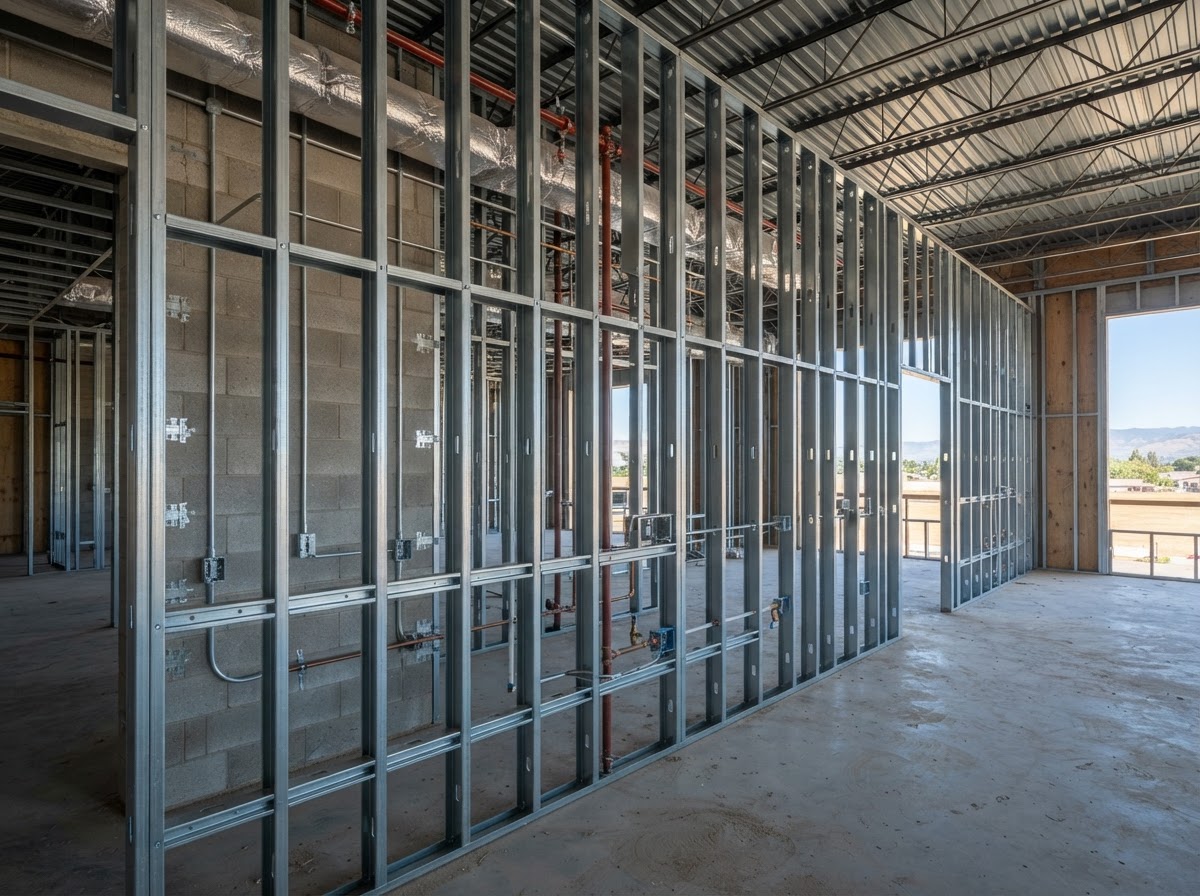 Commercial building assembly prepared for spray foam insulation in Gilroy