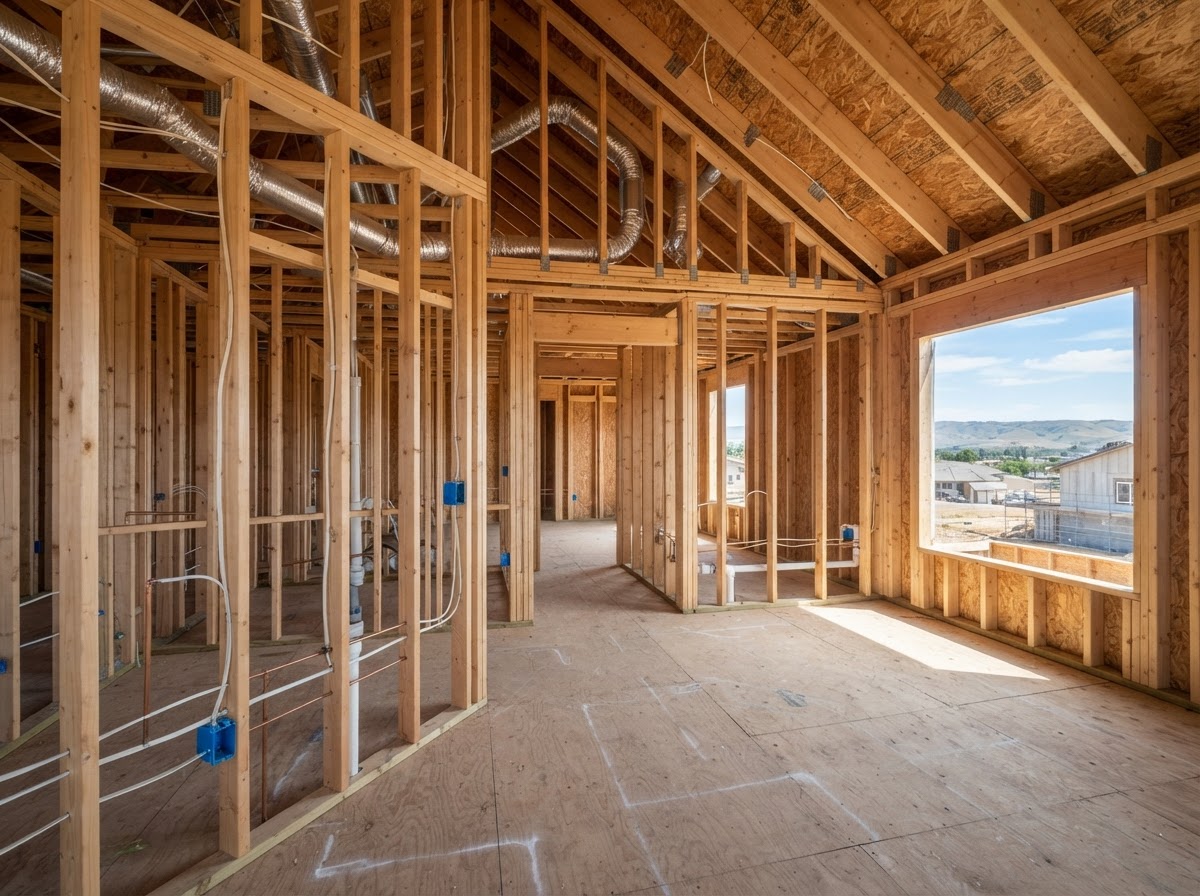 Hollister residential framing prepared for spray foam insulation