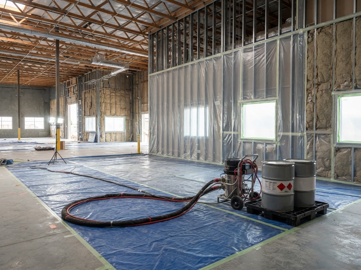 Commercial spray foam work area prepared for professional installation in Gilroy