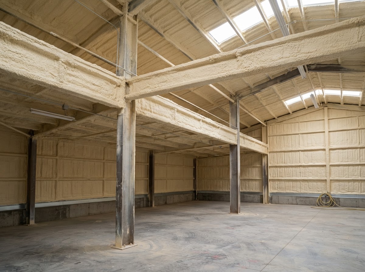 Spray foam insulation installed inside a Gilroy metal building