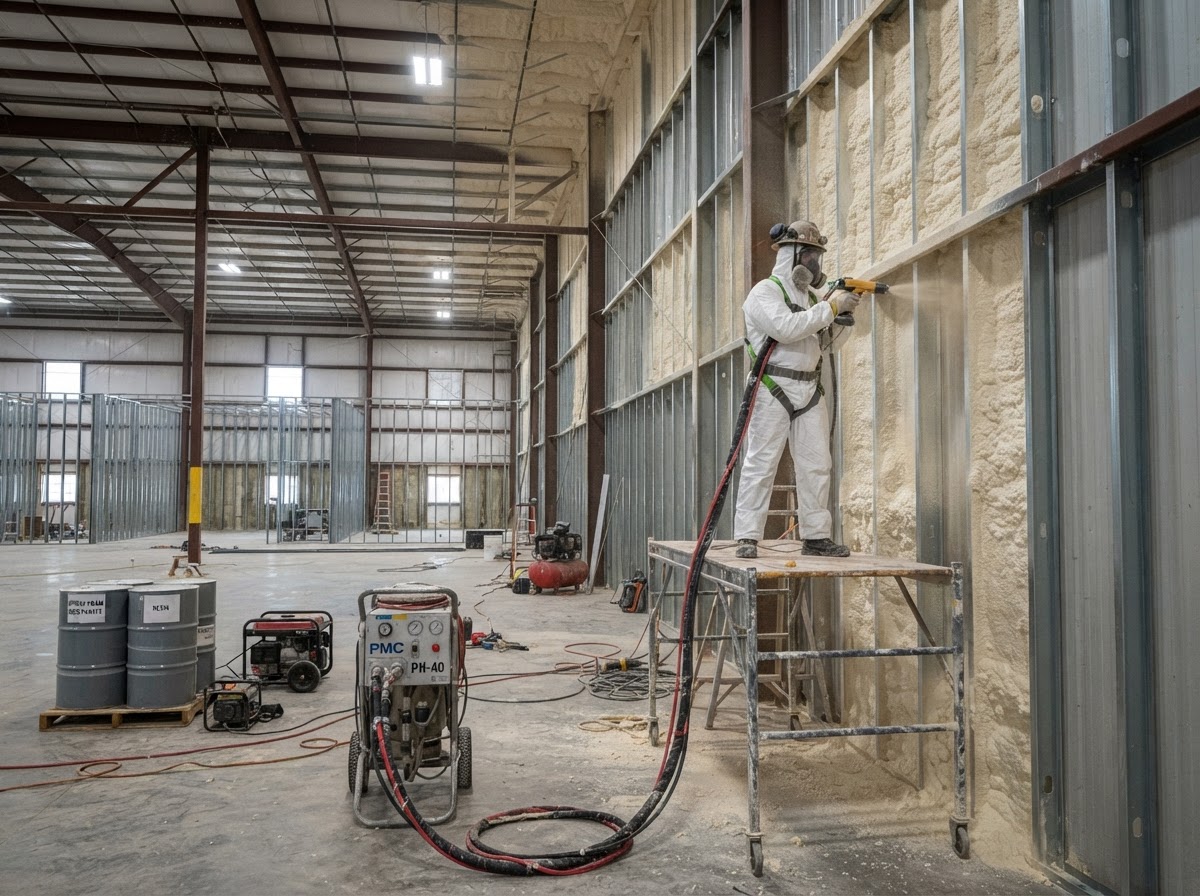 Commercial spray foam insulation installation in a Watsonville-area building