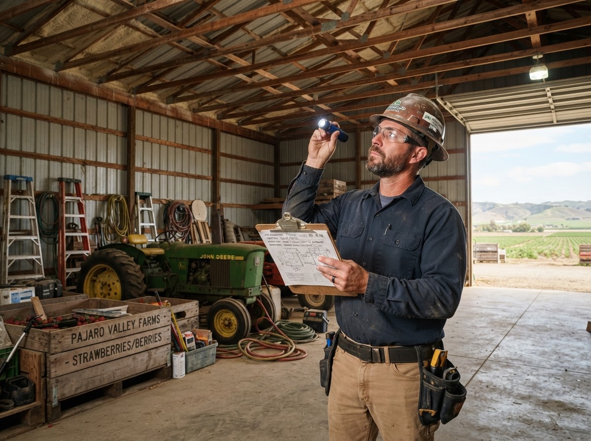 Agricultural building assessment before spray foam insulation