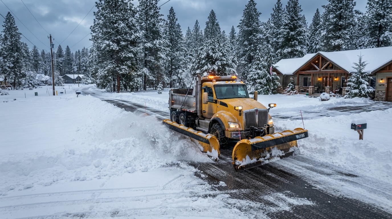 Snow removal service clearing property access in Post Falls Idaho