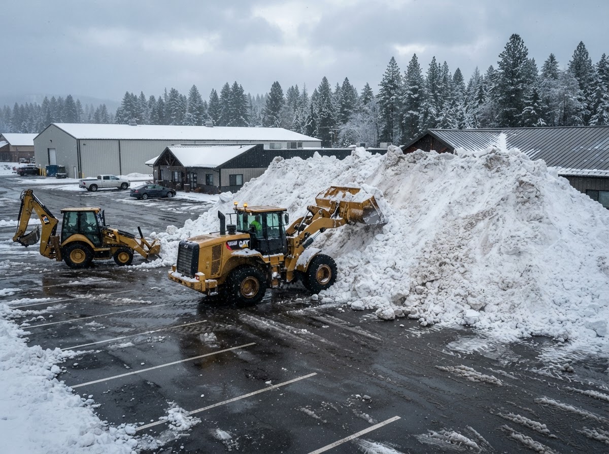 Commercial snow pile relocation in Post Falls Idaho