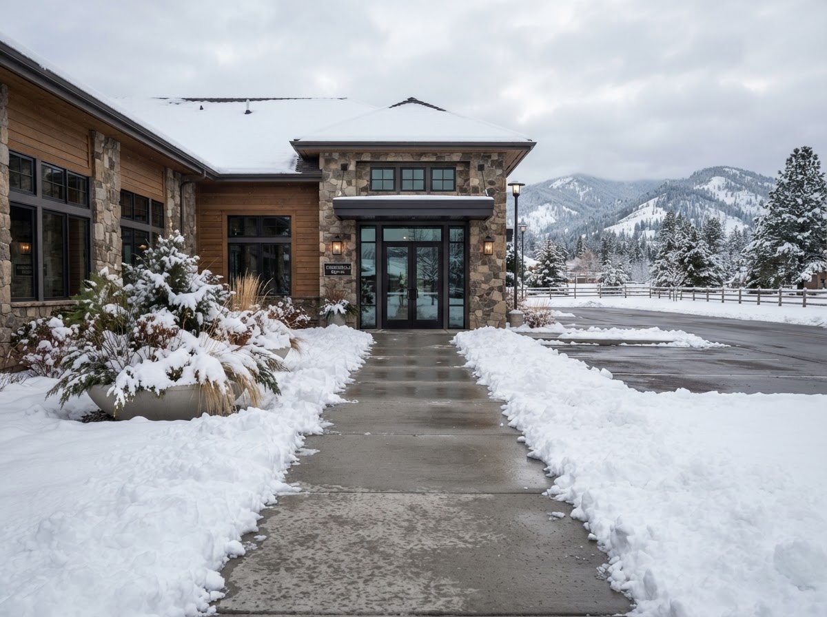 Commercial entrance and walkway snow clearing in Post Falls